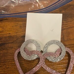 Heart Hoop Earrings Rhinestone Pink Heart Earrings Double Large Hoop Earrings